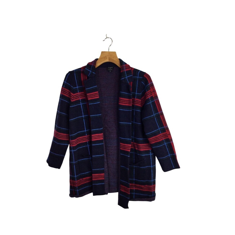 Talbots Womens Merino Wool Plaid Open Front Knit Cardigan Sweater Plus Size 2X